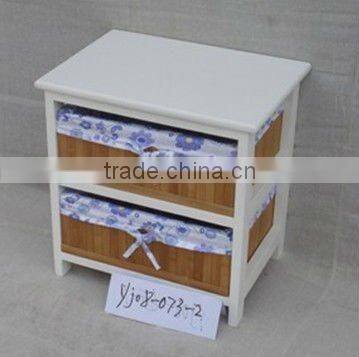 wooden craft cabinet with wicker basket