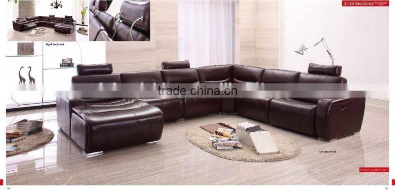 JR2144 Luxury Spanish cow leather U shape living room sofa set recliner big large Arabic size sofa set