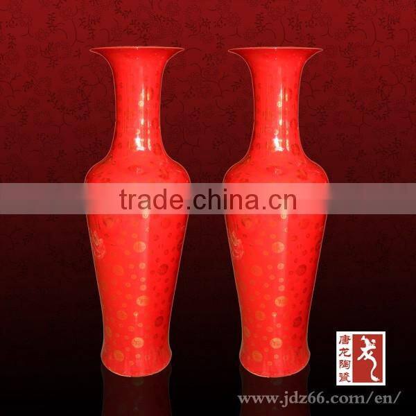 87.5cm height Chinese style Large red indoor floor vase