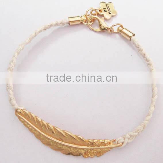 matta gold leaf charm handwoven wax cord bracelet customized charm friendship bracelet