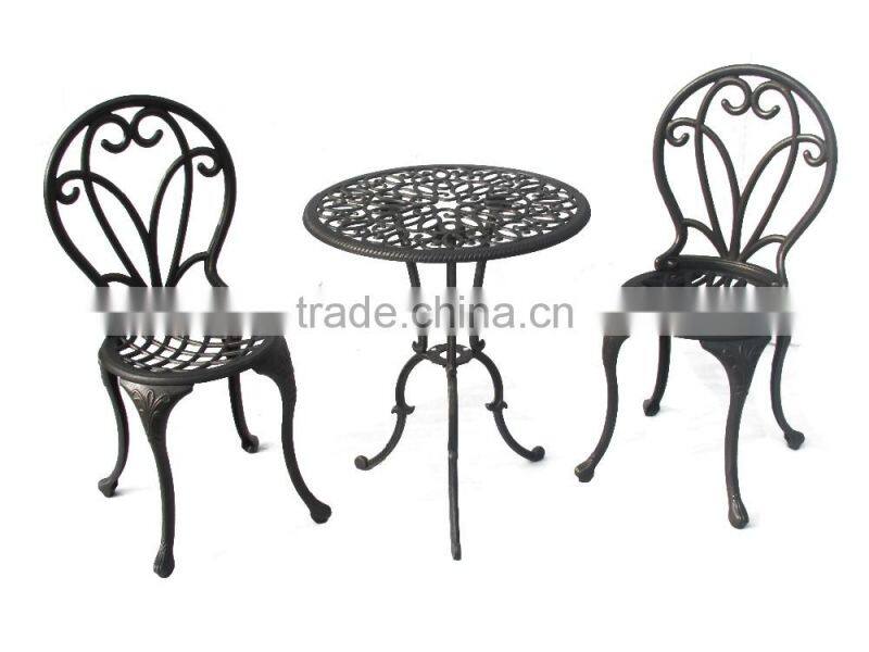 Manufacturer supply the cast Aluminum garden metal bistro set garden metallic table and chair for hot sale