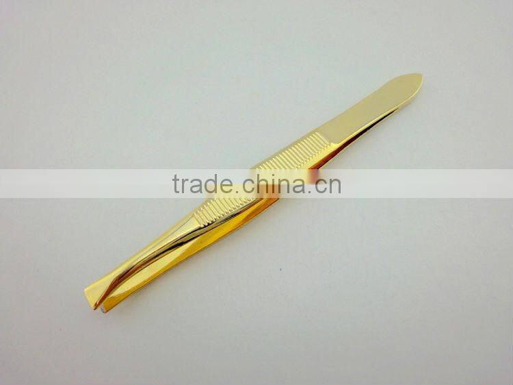 Salon supply face and skin care Spa accessories golden flat tip tweezer promotion gift