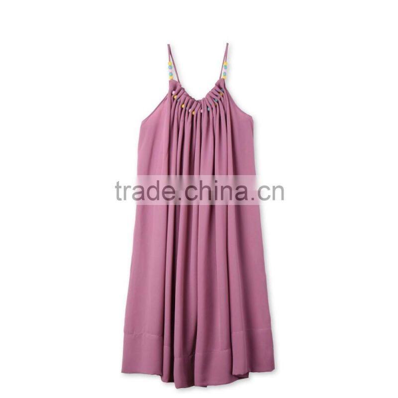 Latest Childern Lilac Gathered Neckline Colorful Beads Kids Beautiful Model Frock Neck Design Dresses HSd5107