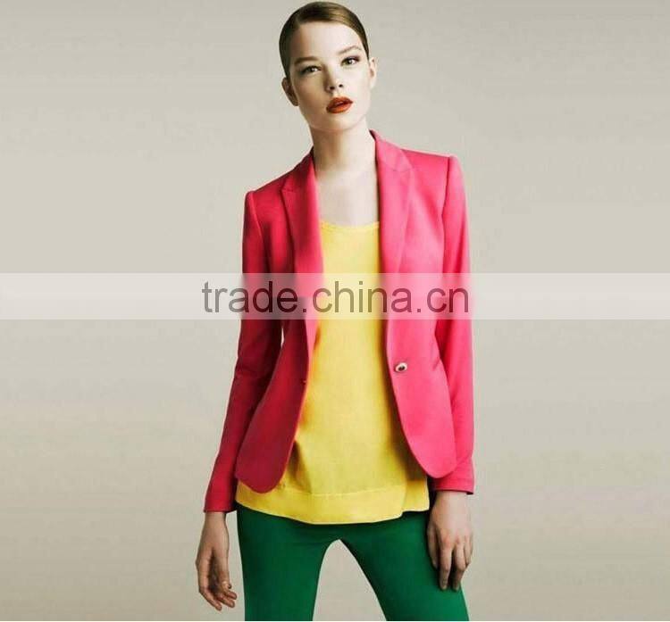 2016 Hot Sale Women Elegant Ladies Fashion Blazer Design ,Pure Colour Pink Women Blazer