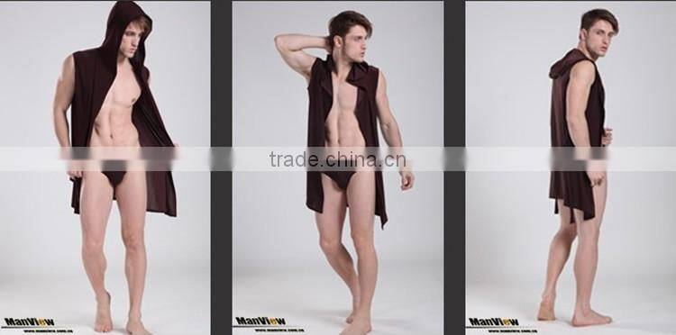 Wholesale Men Satin Silk Bathrobe Sleeveless Hood Bathrobe