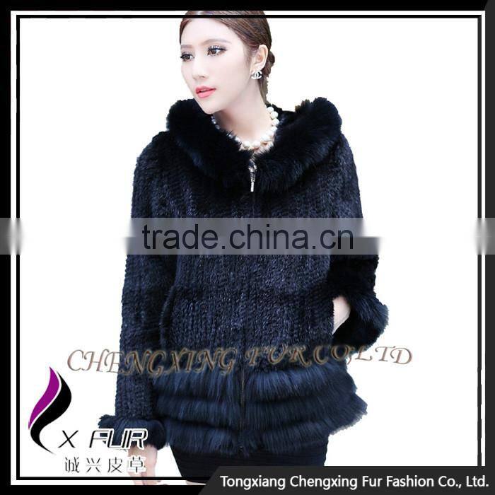 CX-G-A-191B Wholesale Alibaba 2016 Hot Selling Knitted Mink Fur Hooded Zipper Womens Clothes