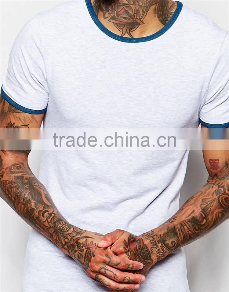 Custom mens contrast ringer neck t shirt stretch muscle fit cotton t shirt