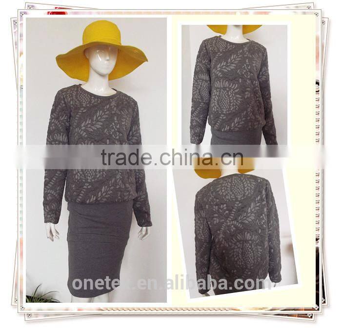 Ladies' jacquard fabric O-neck sweatshirt