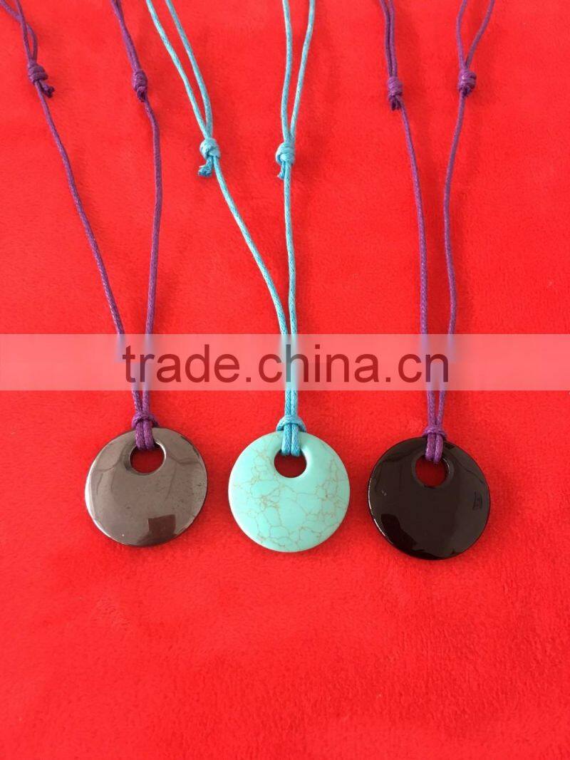 custom own circle natural stone pendant necklace with knotted cord new circle natural stone pendant necklace for her 2017