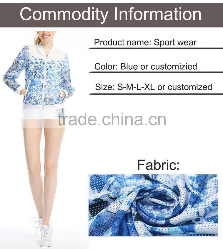 High quality women custom printed tracksuits gym sportswear jacket fitness shorts