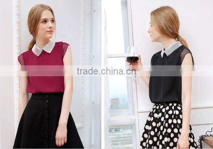 F20038B Hot selling high quality short sleeve women chiffon shirt