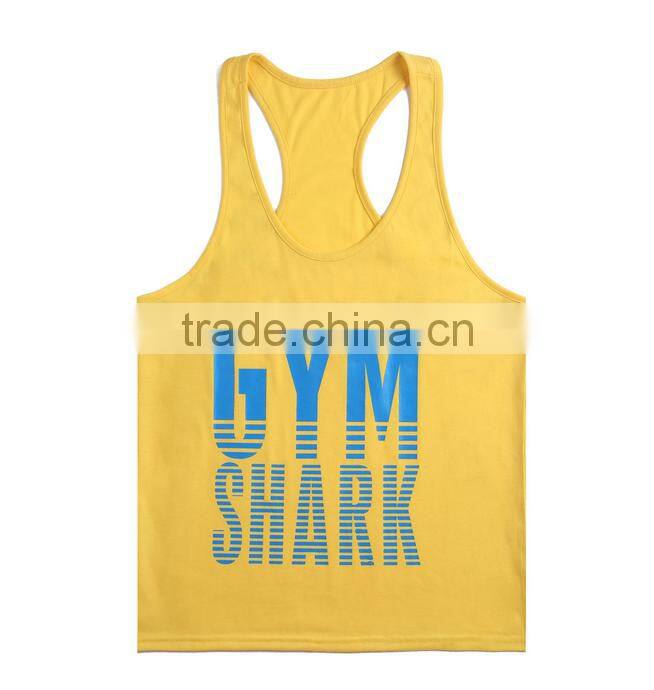 Customized OEM Brand Logo GYM Shark Sleeveless Fitness Sportwear GYM Vest Cotton Stringer Bodybuilding Men GYM Shark Tank Top