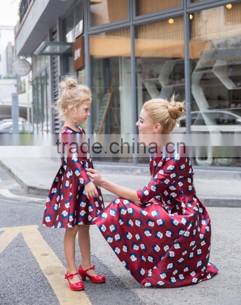 Match Mom And Daughter Custom Made Adult And Child Long Sleeve Printed Fall Dress