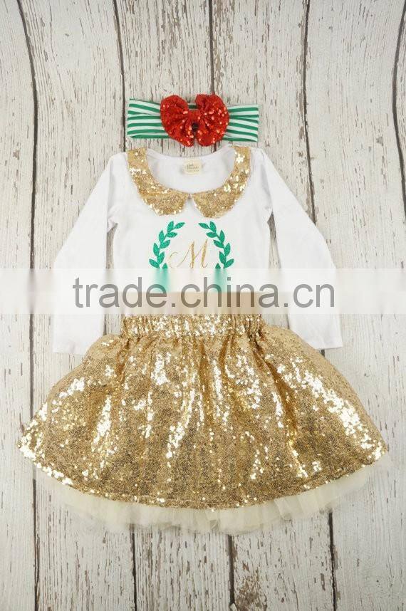 Baby Girls Christmas Outfits Stana Baby Toddlers Sequins Collar Tops And Skirt Sets Infant Girls Personalized Outfit