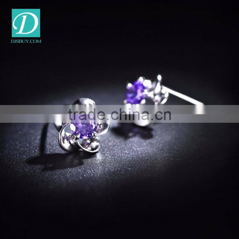 High Quality Korean Sliver Flower Stud Earrings Diamond Earring