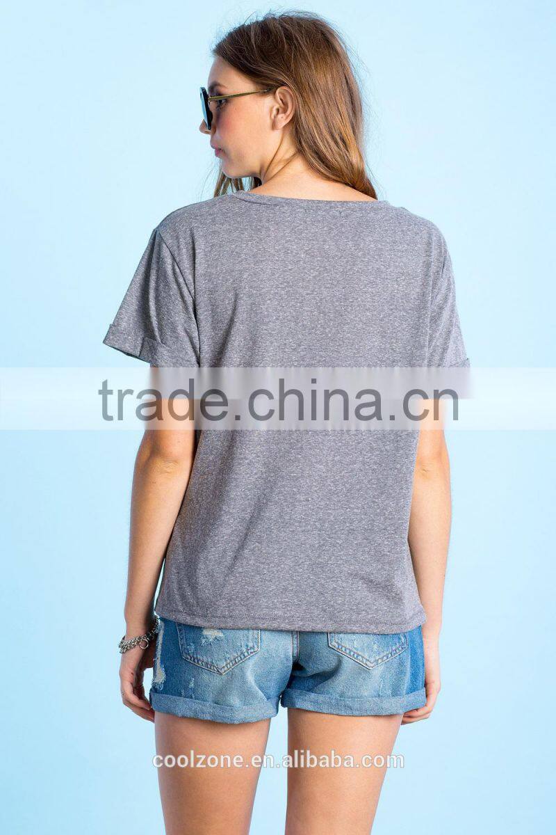 Custom rolled short sleeves t shirt wholesale graphic print t-shirt woman