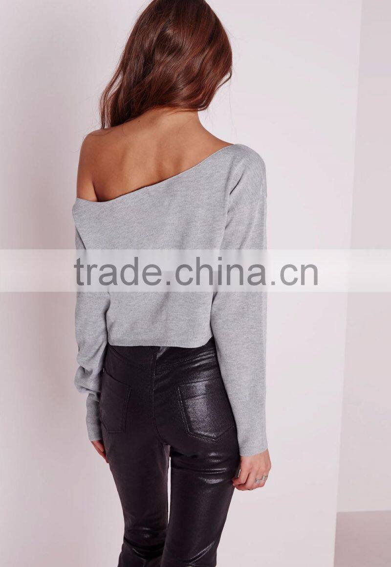 Women standout donut print pullover long sleeves cropped jumper grey