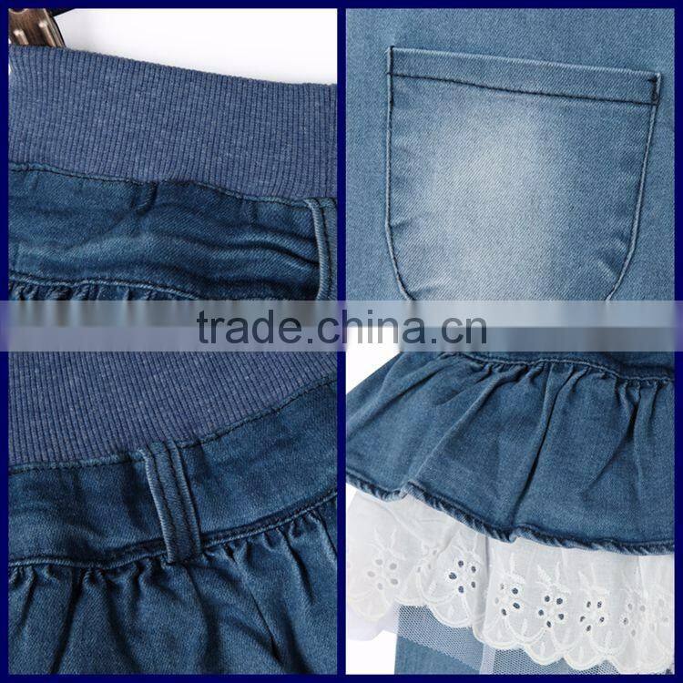 Latest design round pocket design sky blue culottes lace kid ruffle dress pants