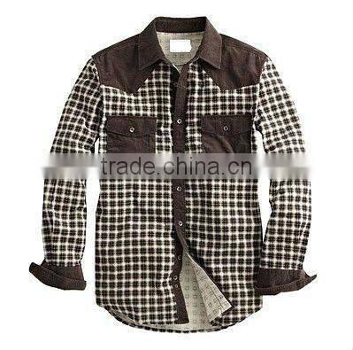 popular new style splicing case grain corduroy long sleeve autumn mens shirts with two pockets