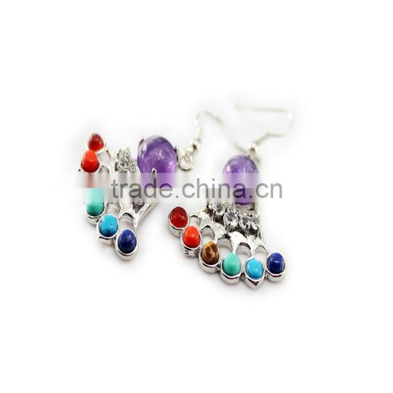 Chakra Amethyst Natural Stone Crown Drop Earrings