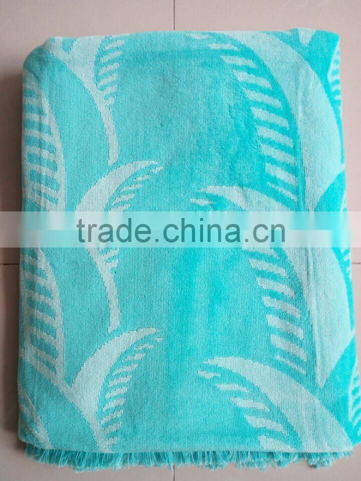 100%cotton terry jacquard/velour design yarn dyed Blue color with hunging loops summer beach/bath pool Luxury Towels