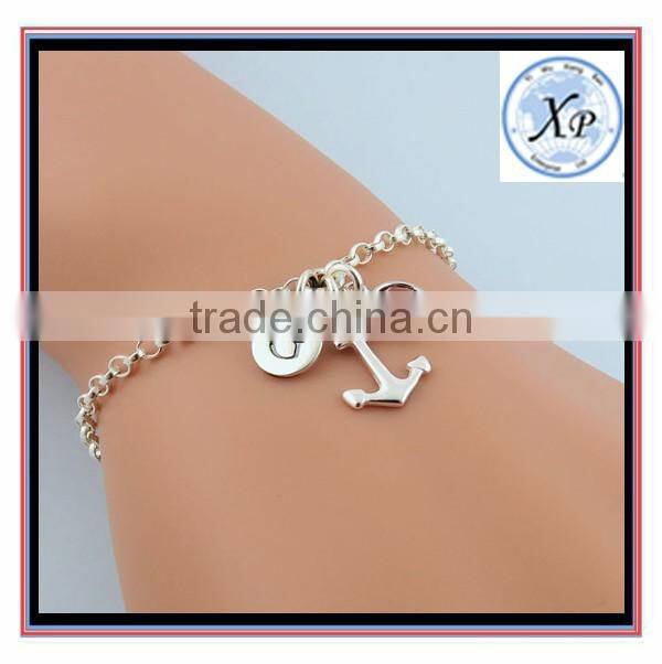 wholesale Nautical Initial Birthstone Charm Jewelry Personalized Silver Anchor Bracelet