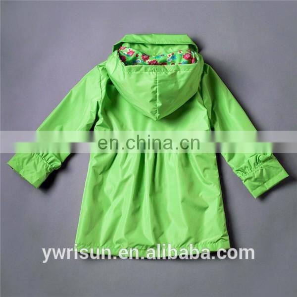 2017 Wholesale OEM Green Children Waterproof Rain Coat High Quality Kids Raincoat