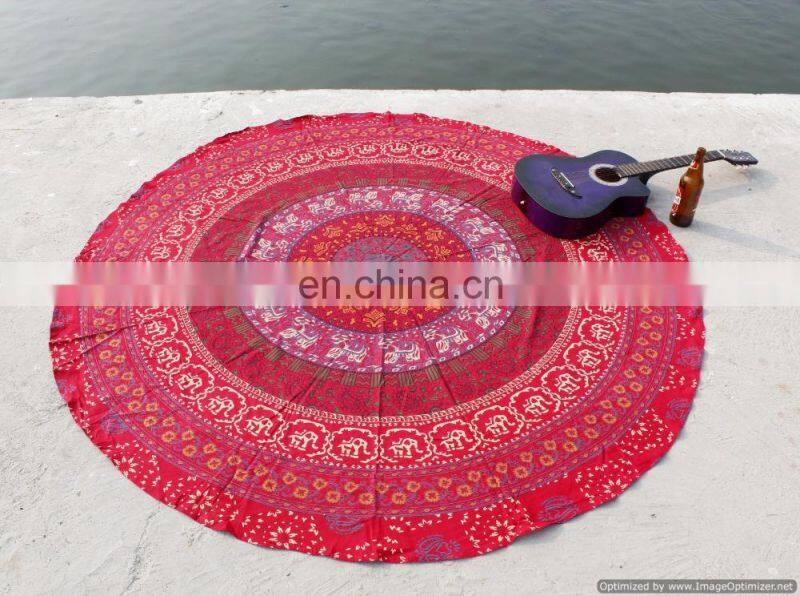 Elephant Mandala Indian Round Wall Hanging Throw Ethnic Bohemian Bedspread Beach Throw