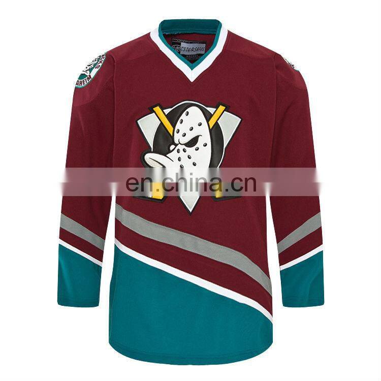 Custom cheap hockey jerseys/Team Mighty Ducks Movie Hockey Jersey/ Anaheim ducks Ice Hockey Jersey /Purple/100% polyester