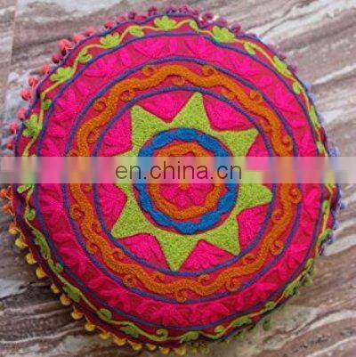Mexican Fashion Multi Hand Embroidery Decorative Sofa Throw Round Cushion Covers