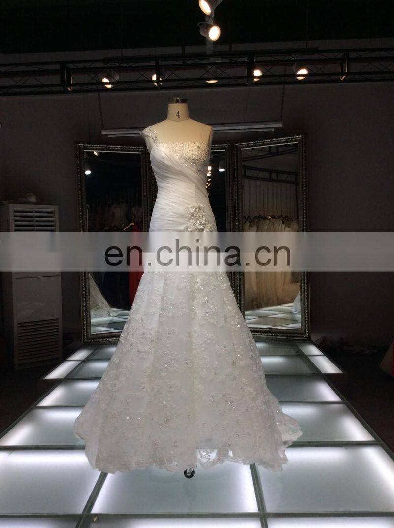 1A179 Charming Ruffle Mermaid Small Train Wedding Gown Beaded Sweetheart Backless Spaghetti One-shoulder Wedding Dress 2016