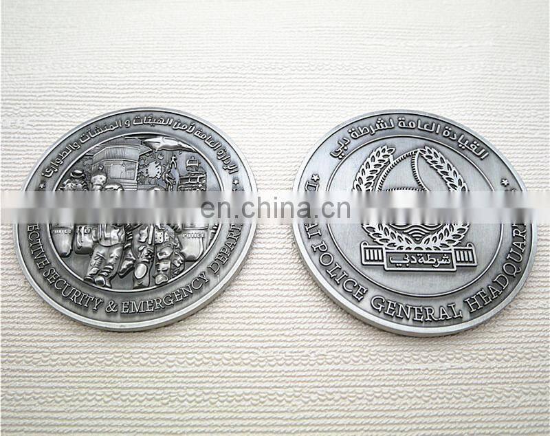 Cheap custom antique nickel plating Dubai police souvenir old metal coin with acrylic box