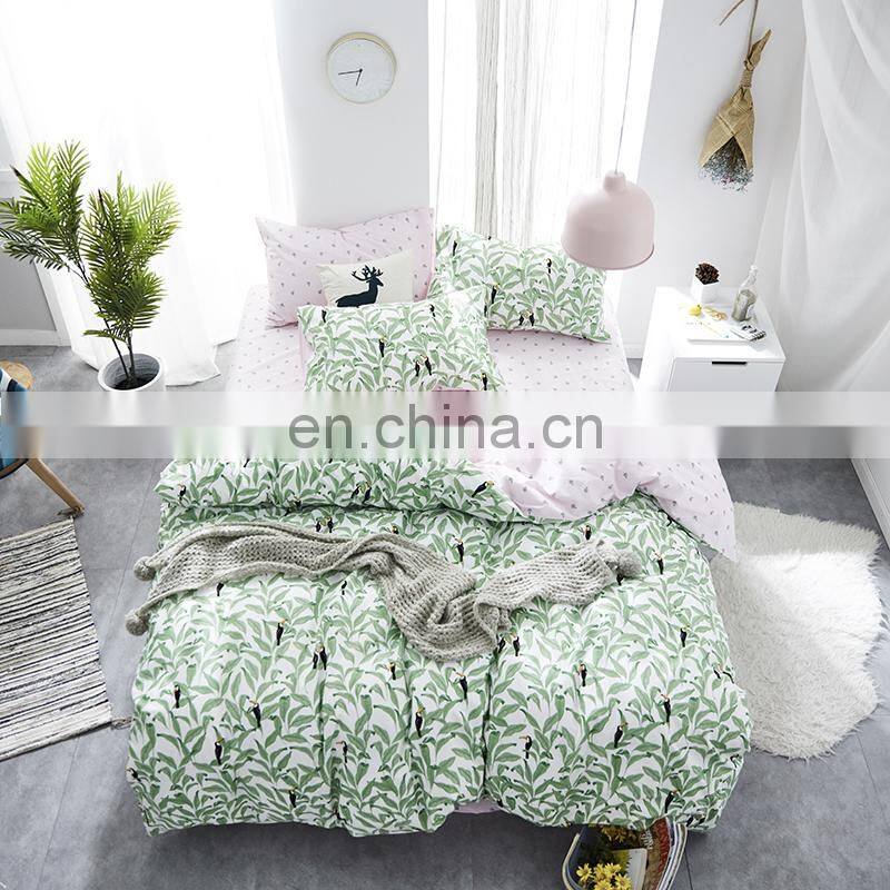 whole sale 100% cotton bedding sets duvet cover bed linen sheets with green tree delicate pattern high quality for living room