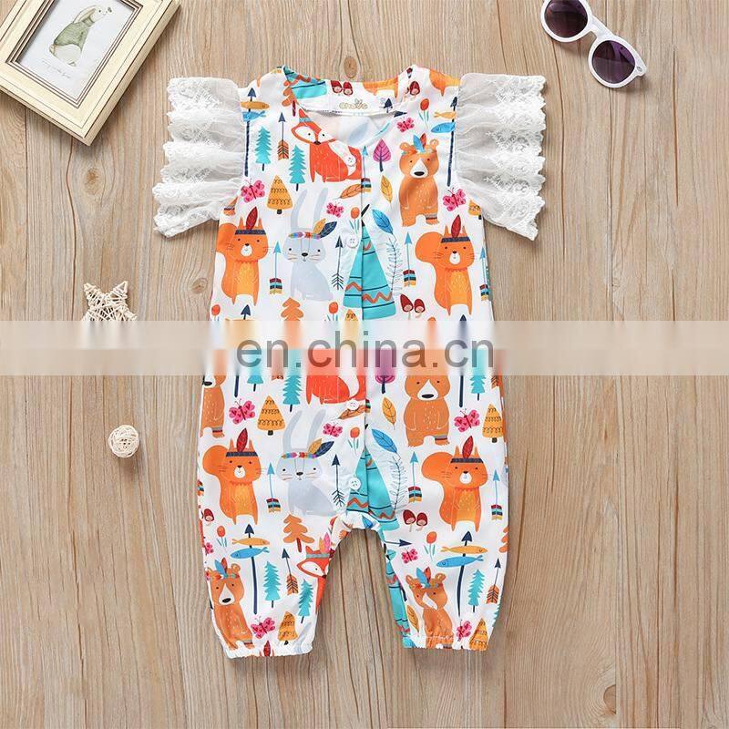 0-24M Newborn Kids Baby Girls lace Sleeveless Cotton Romper zoo fox Cartoon Jumpsuits Cute Lovely Outfits Clothes