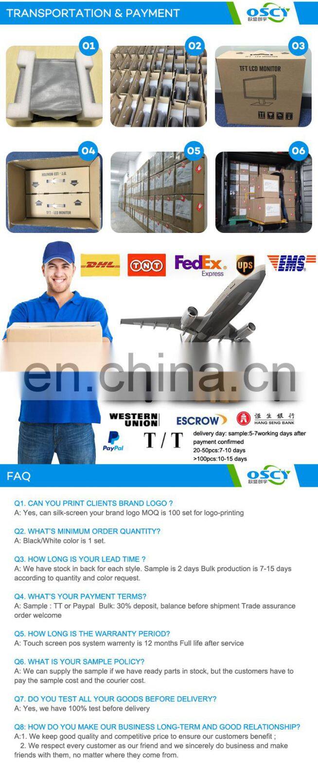 15 Inch LCD Monitor TV with HD&USB Touch screen display for shop