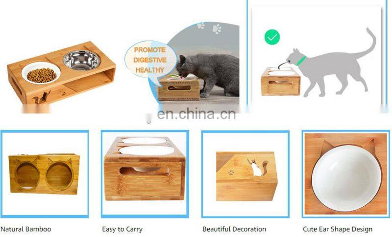 Bamboo Pet Bowl Elevated Dog Cat Food and Water Bowls Stand Feeder Poultry Feeder