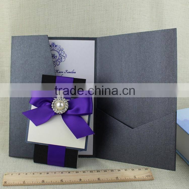 Luxury Brooch Wide Purple Ribbon for Wedding Invitations Made In China