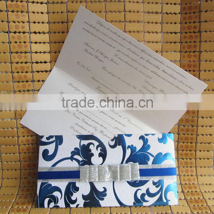 Amazing Silver Ribbon Pocket Fold English Wedding Invitation Card