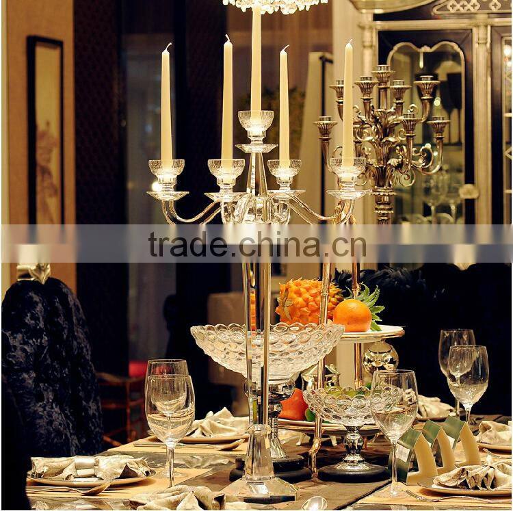 Clear crystal glass long stem candle holder for wedding centerpieces decoration
