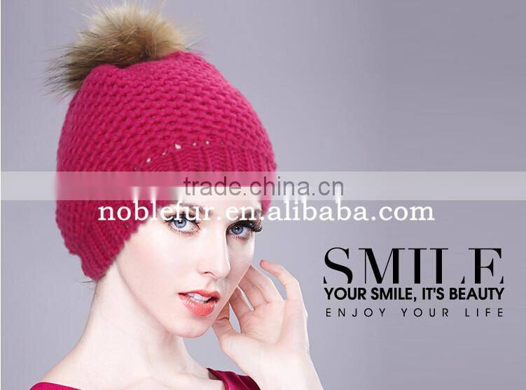 2015 top quality fancy solid color wool fur pompom female headwear