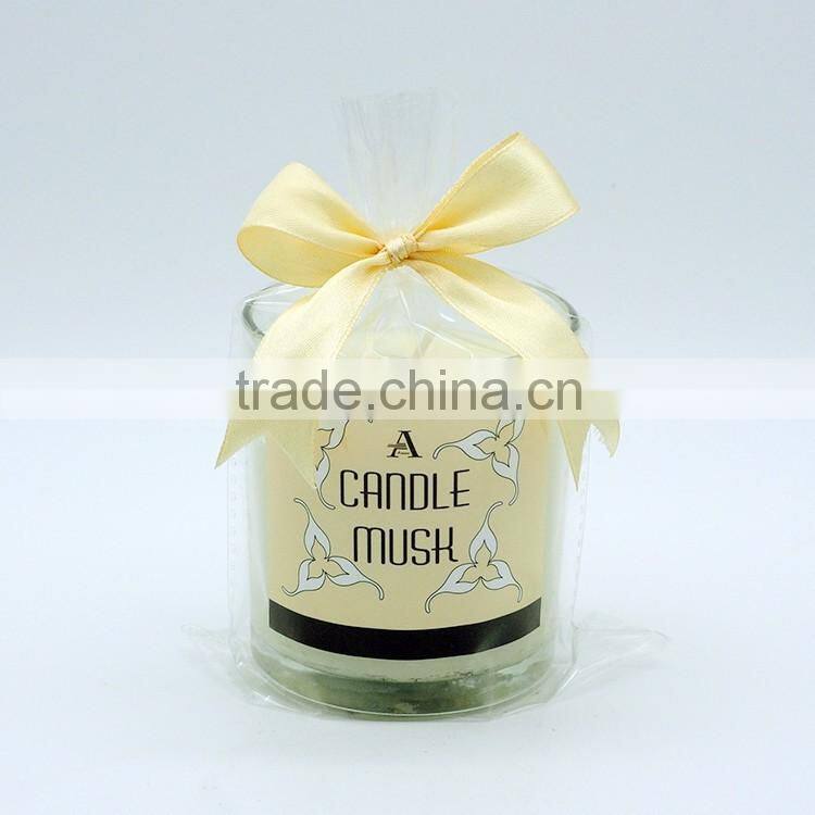 black glass candle jar,black candle holder with color ribbon