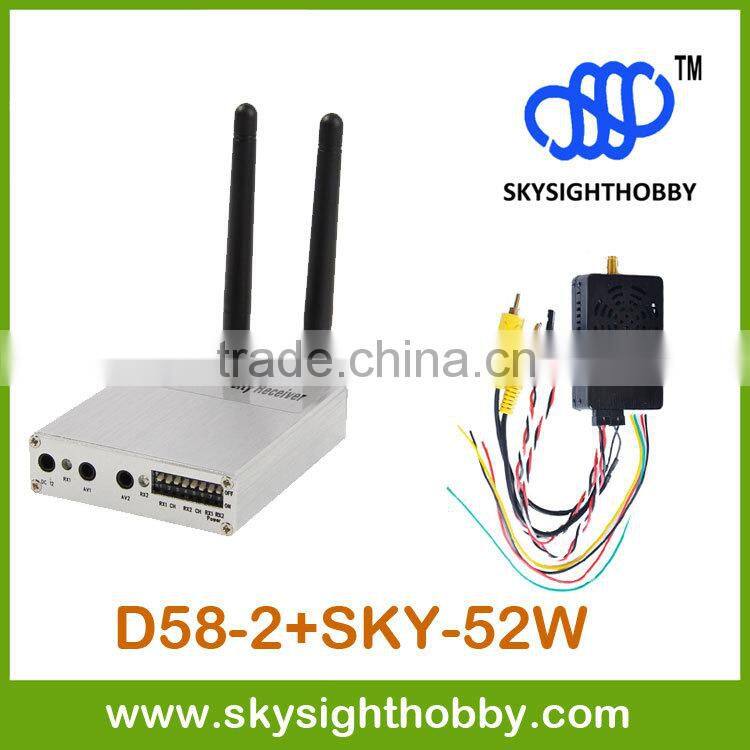 D58-2 5.8Ghz 32CH Wireless AV FPV Diversity Receiver + SKY-52W FPV 5.8G 2W A/V Long Range Transmitter for fpv goggle
