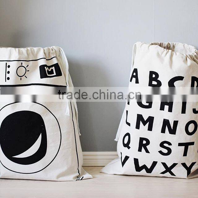 China Factory Supply Custom Cartoon Print Canvas Drawstring Bag