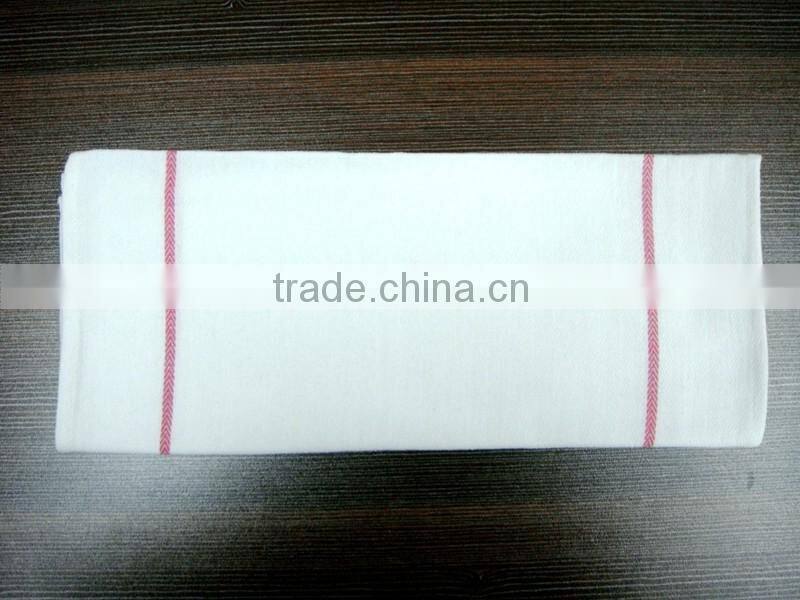 100% cotton white herringone tea towel with washing treatment