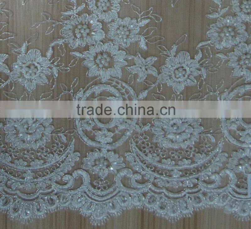 Charming white bridal lace with beads sequins and spangle