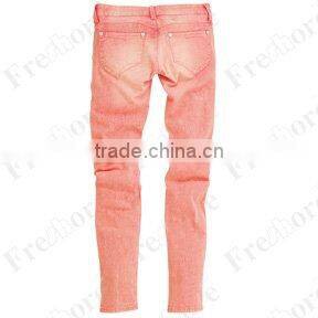 Lady's denim jeans JS-10906# bleach orange