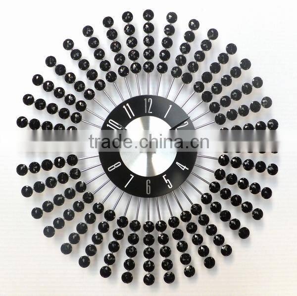 Wholesales Sunburst Wall Clock, Decorative Wall Clock in Black and brighter Plastic Bead