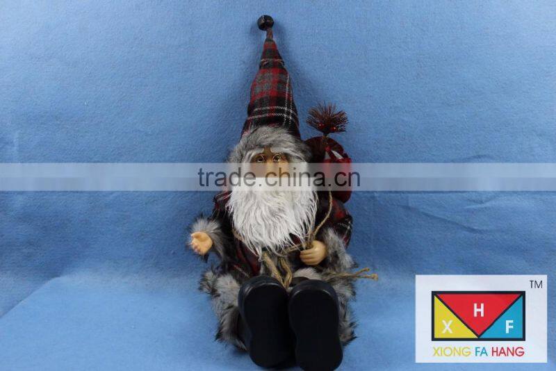 Natural Country Brown Standing Santa Claus Christmas Figure with Sled and Gift Bag
