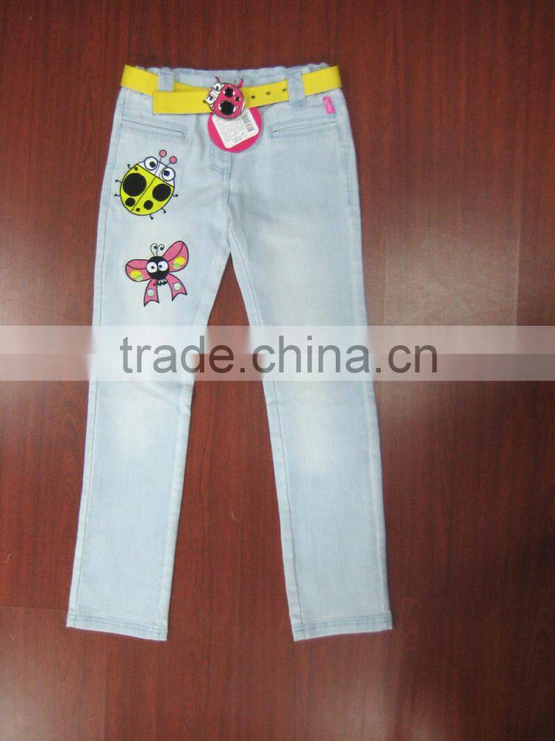 girls washing jeans wear ladybug printed wholesale skinny jeans for girls