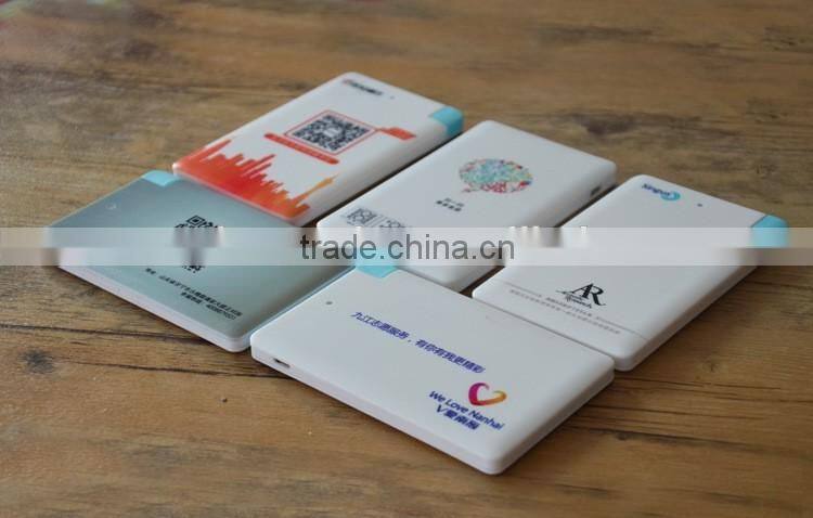 Easy carry promotional gift ultra thin 2500mAh credit card power bank with built in micro usb cable and i phone adapator
